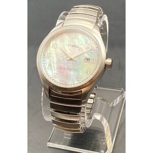 Timex 1854 Mother of Pearl Mens Womens Watch 38mm New Battery Expandable Band WR